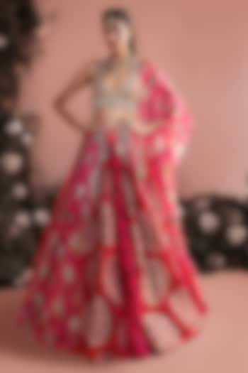 Fuchsia Organza Tassels Embroidered Wedding Lehenga Set by Bhumika Sharma at Pernia's Pop Up Shop