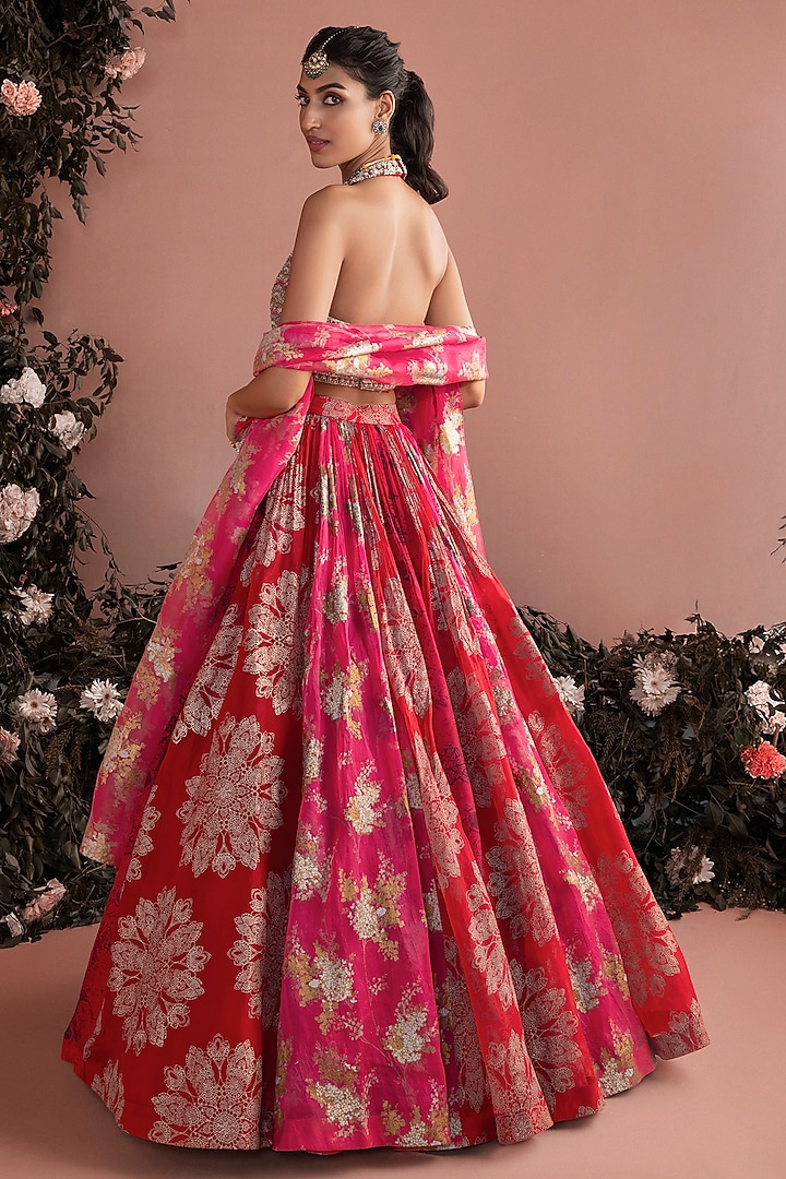 Fuchsia Organza Tassels Embroidered Wedding Lehenga Set by Bhumika Sharma at Pernia's Pop Up Shop
