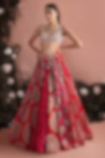 Red Organza Printed Wedding Lehenga Set by Bhumika Sharma at Pernia's Pop Up Shop