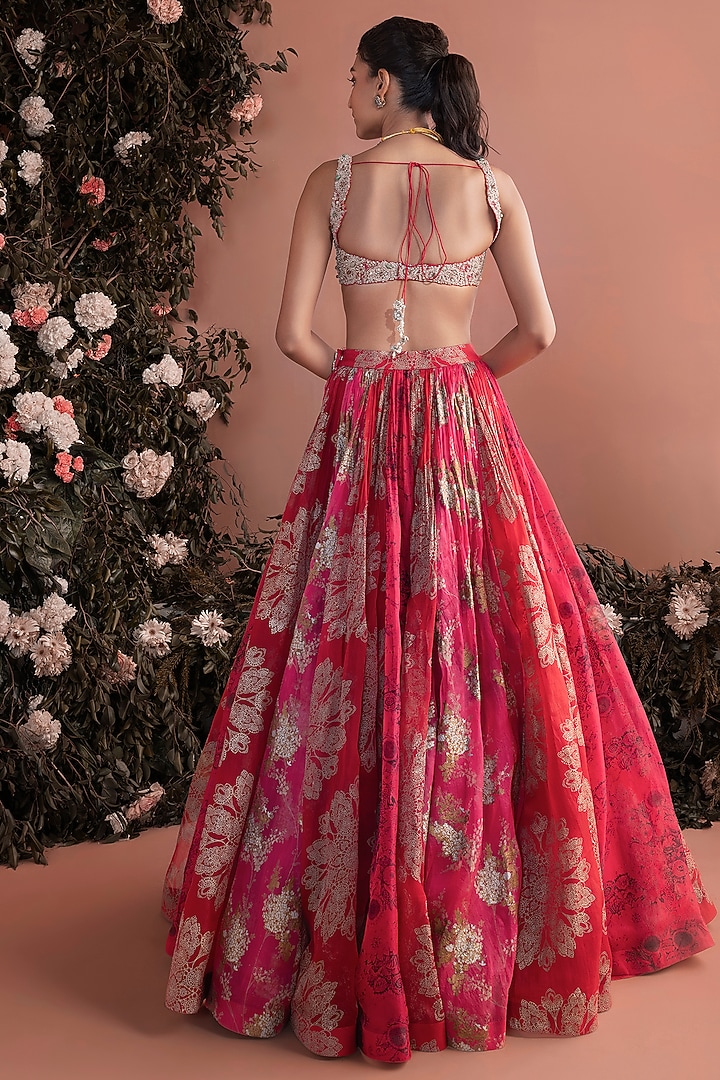 Red Organza Printed Wedding Lehenga Set by Bhumika Sharma at Pernia's Pop Up Shop