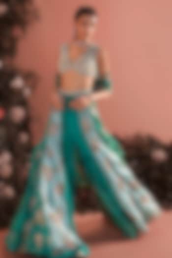 Teal Green Organza Printed Bridal Sharara Set by Bhumika Sharma at Pernia's Pop Up Shop