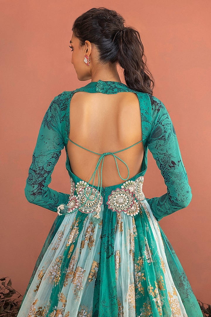Teal Green Organza Embroidered Bridal Anarkali by Bhumika Sharma at Pernia's Pop Up Shop