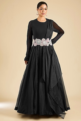 Black Organza Anarkali by Bhumika Sharma