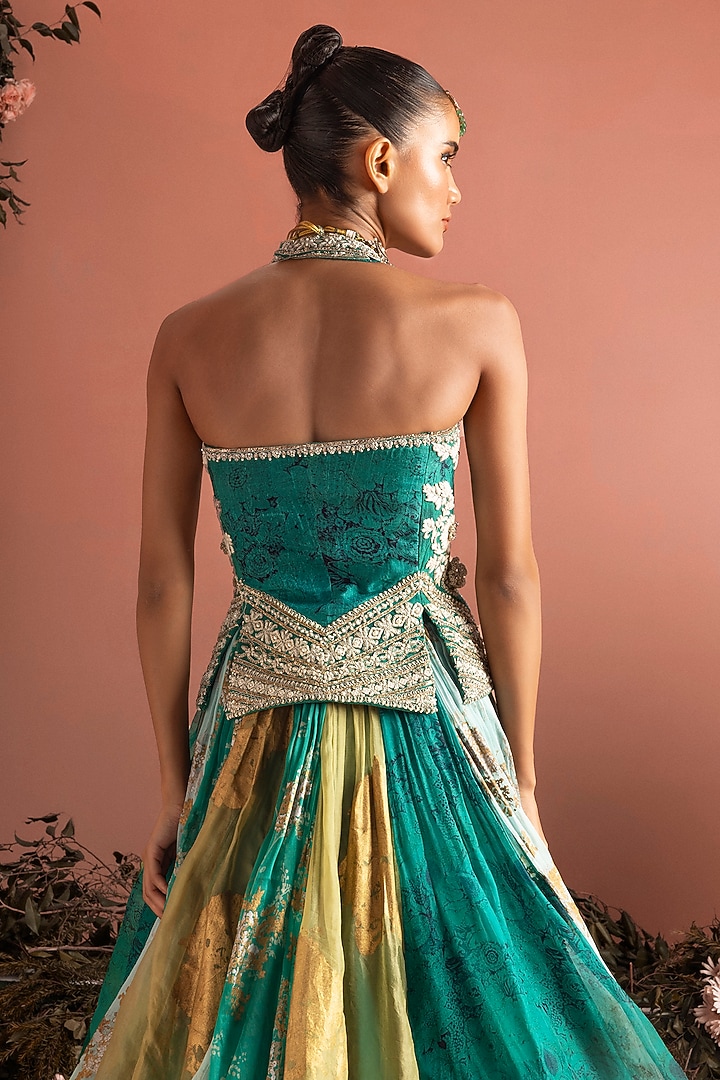 Teal Green Organza Printed Wedding Lehenga Set by Bhumika Sharma at Pernia's Pop Up Shop