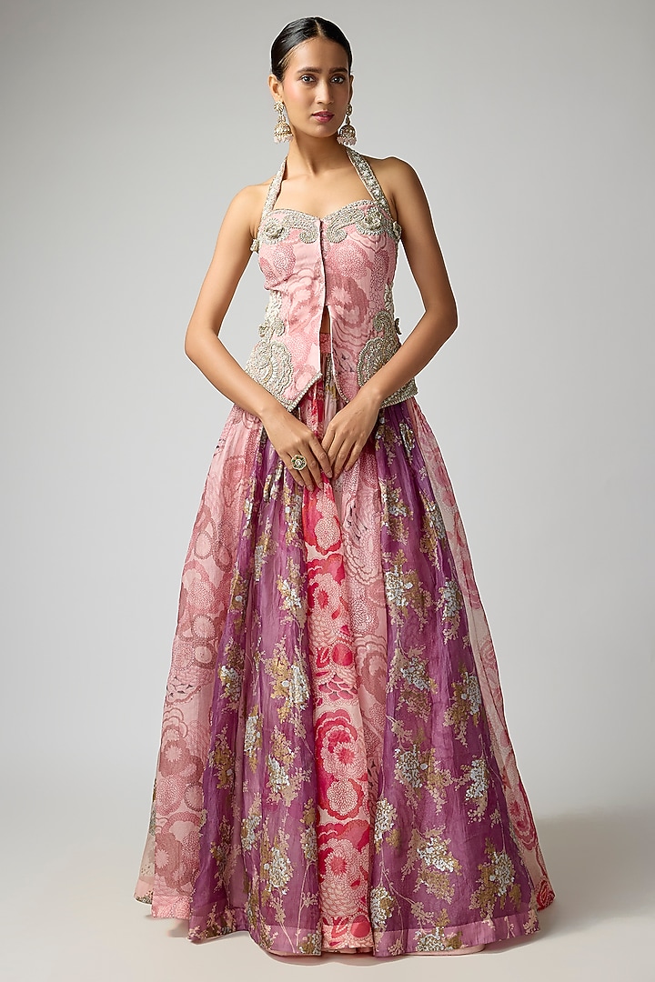 Multi-Colored Organza Printed Wedding Lehenga Set by Bhumika Sharma at Pernia's Pop Up Shop