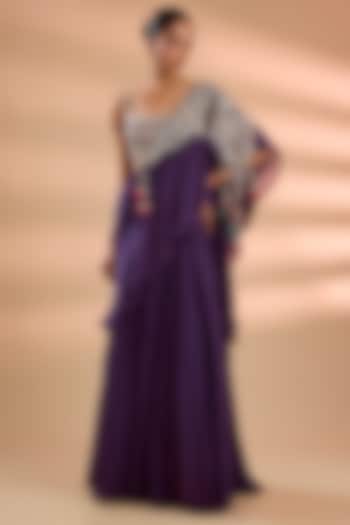 Purple Georgette Reception Saree Set by Bhumika Sharma at Pernia's Pop Up Shop