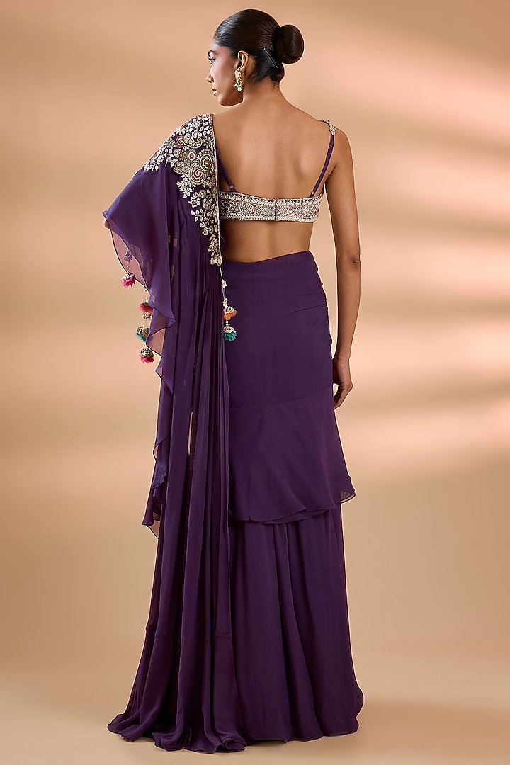 Purple Georgette Reception Saree Set by Bhumika Sharma at Pernia's Pop Up Shop