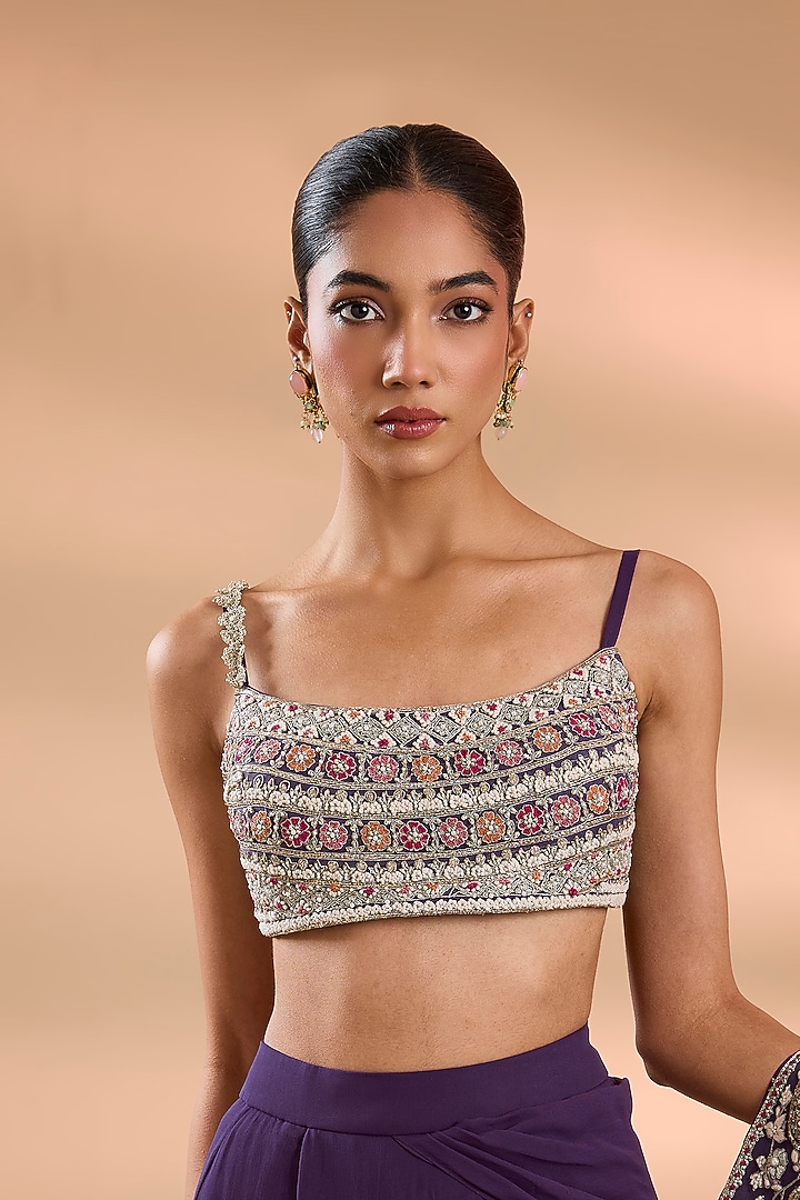 Purple Georgette Reception Saree Set by Bhumika Sharma at Pernia's Pop Up Shop