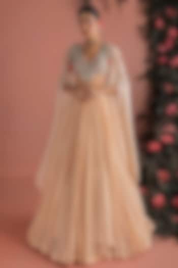 Beige Georgette Skirt Set by Bhumika Sharma at Pernia's Pop Up Shop