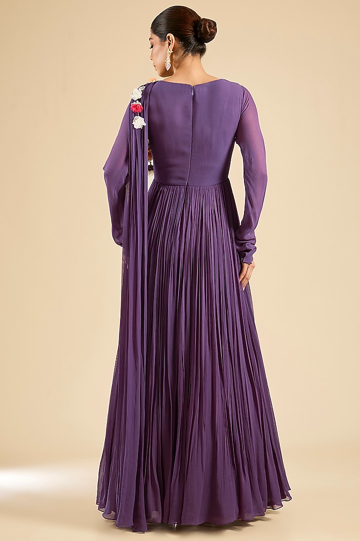 Plum Georgette Embroidered Wedding Anarkali by Bhumika Sharma at Pernia's Pop Up Shop
