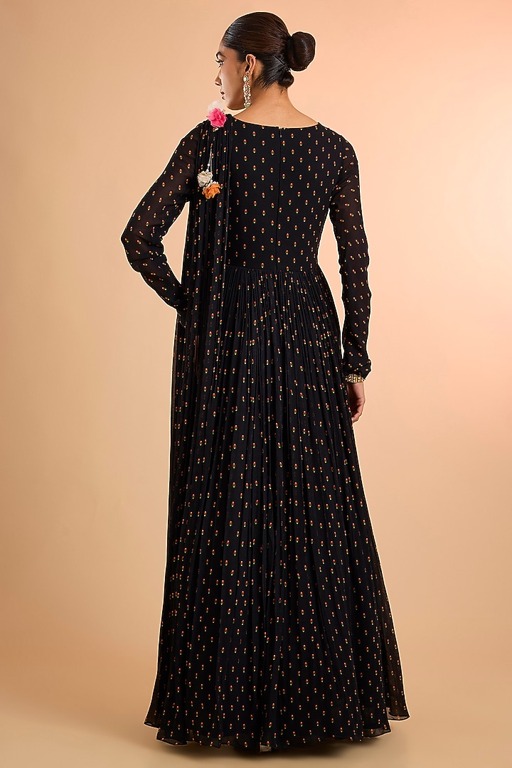 Black Georgette Floral Embroidered Wedding Anarkali by Bhumika Sharma at Pernia's Pop Up Shop