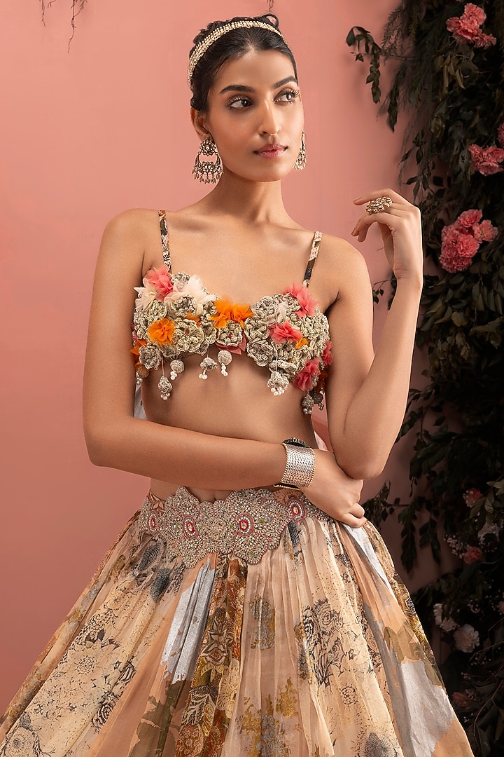 Nude Organza Abstract Printed Skirt Set by Bhumika Sharma at Pernia's Pop Up Shop