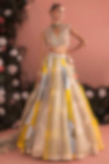 Mustard Organza Printed Wedding Lehenga Set by Bhumika Sharma at Pernia's Pop Up Shop