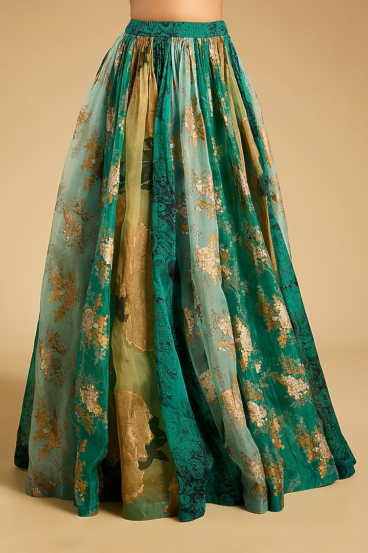 Teal Organza Printed Skirt Set by Bhumika Sharma at Pernia's Pop Up Shop