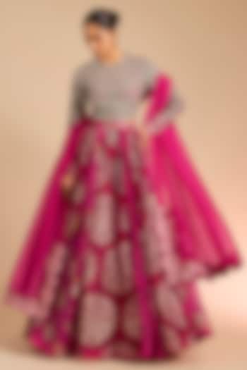 Red Organza Floral Embroidered Bridal Lehenga Set by Bhumika Sharma at Pernia's Pop Up Shop