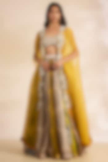 Mustard Georgette Printed Skirt Set by Bhumika Sharma at Pernia's Pop Up Shop