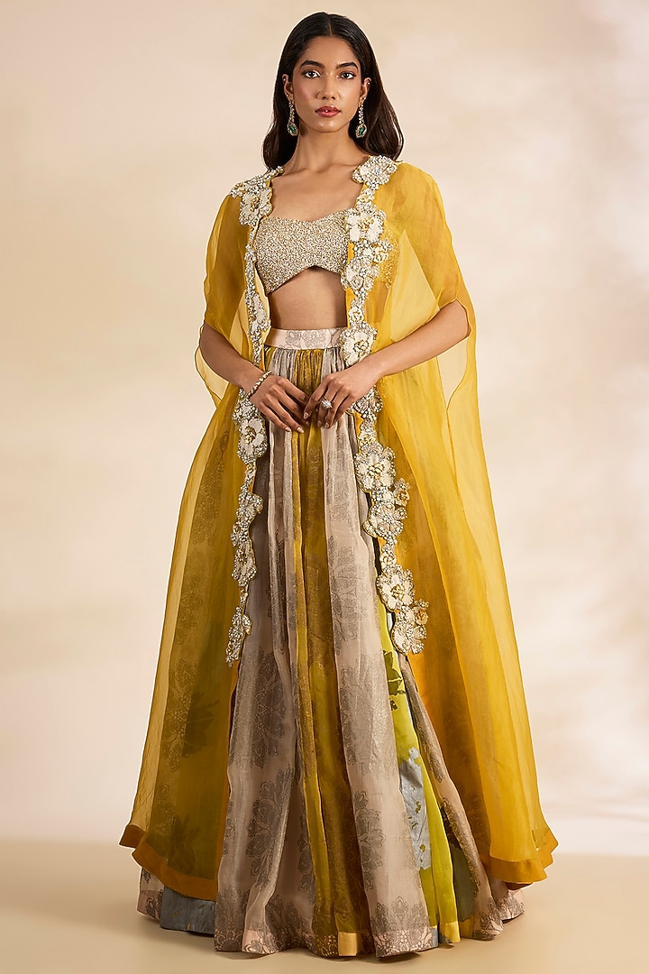 Mustard Georgette Printed Skirt Set by Bhumika Sharma at Pernia's Pop Up Shop