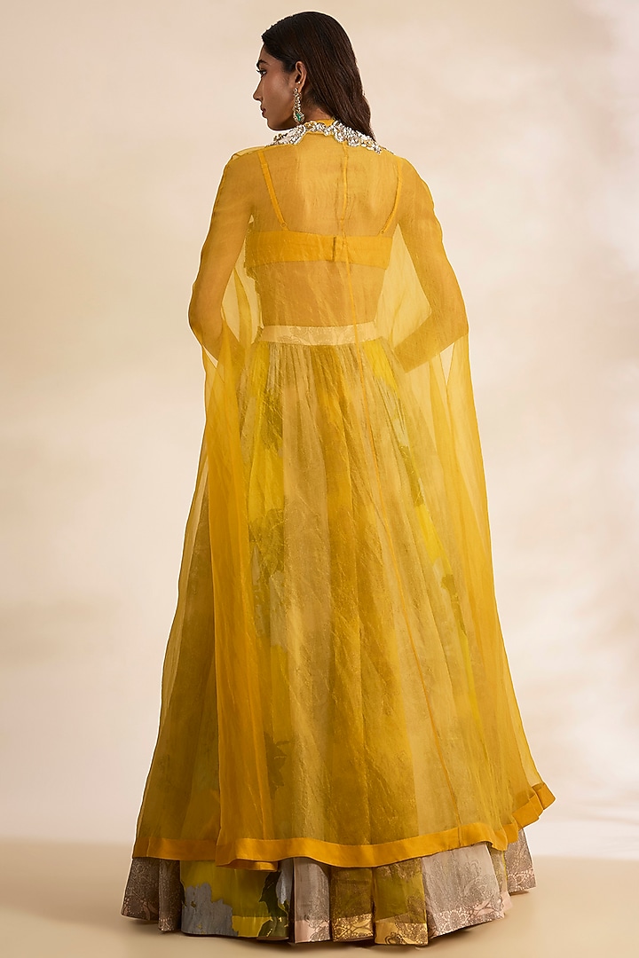 Mustard Georgette Printed Skirt Set by Bhumika Sharma at Pernia's Pop Up Shop