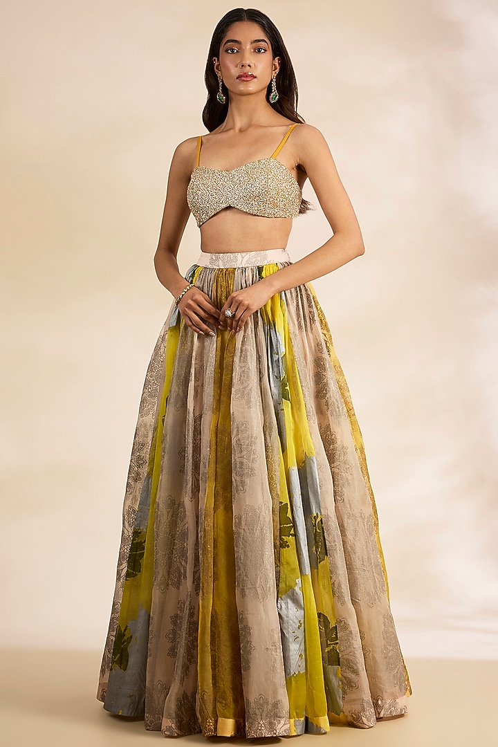 Mustard Georgette Printed Skirt Set by Bhumika Sharma at Pernia's Pop Up Shop