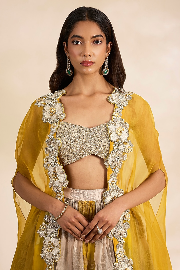 Mustard Georgette Printed Skirt Set by Bhumika Sharma at Pernia's Pop Up Shop