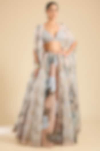 Dusty Pink Georgette & Organza Printed Skirt Set by Bhumika Sharma at Pernia's Pop Up Shop