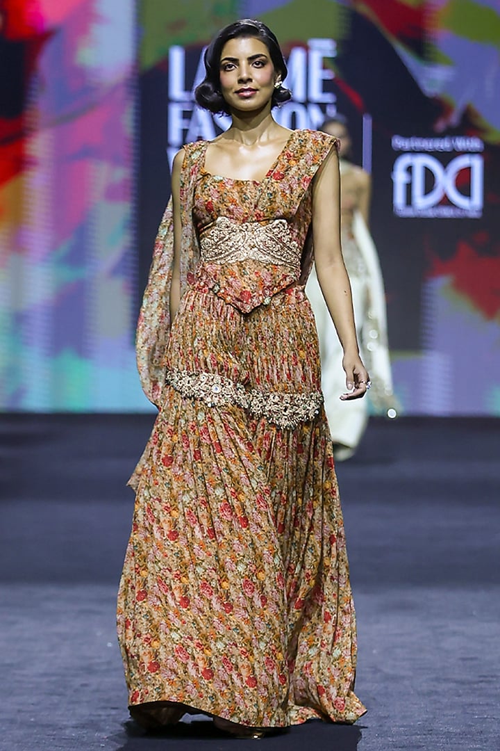 Nude Georgette Printed Bridal Sharara Set by Bhumika Sharma at Pernia's Pop Up Shop