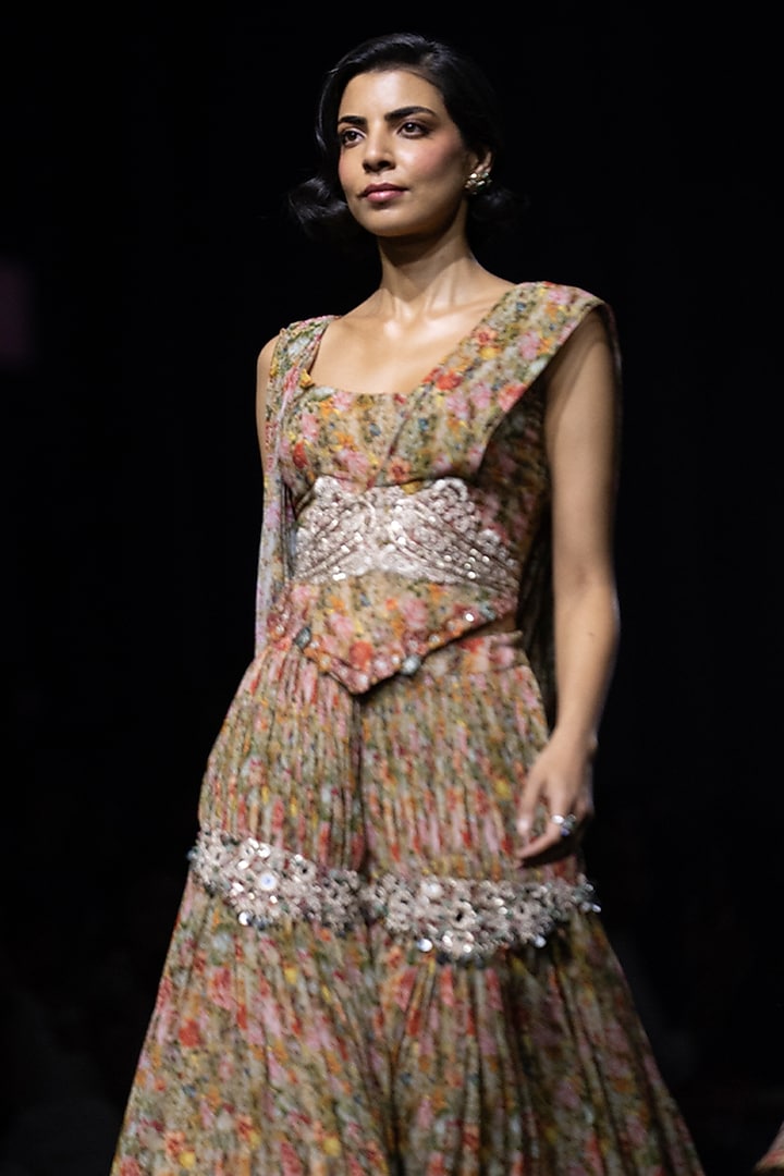 Nude Georgette Printed Bridal Sharara Set by Bhumika Sharma at Pernia's Pop Up Shop