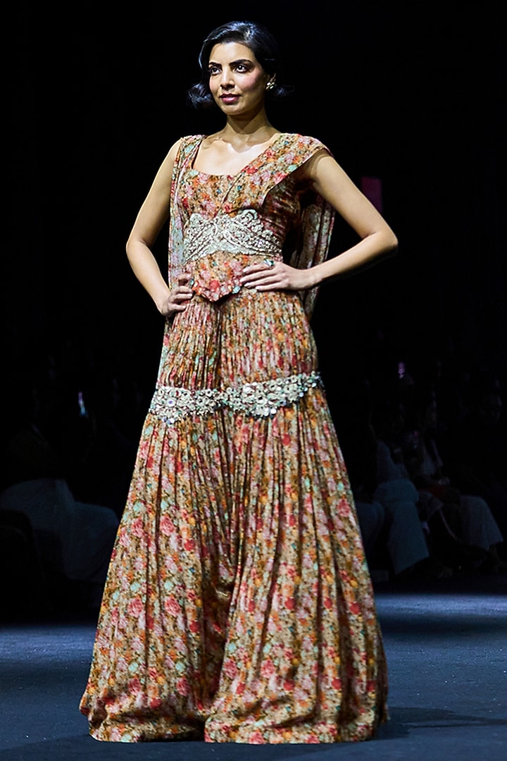 Nude Georgette Printed Bridal Sharara Set by Bhumika Sharma at Pernia's Pop Up Shop