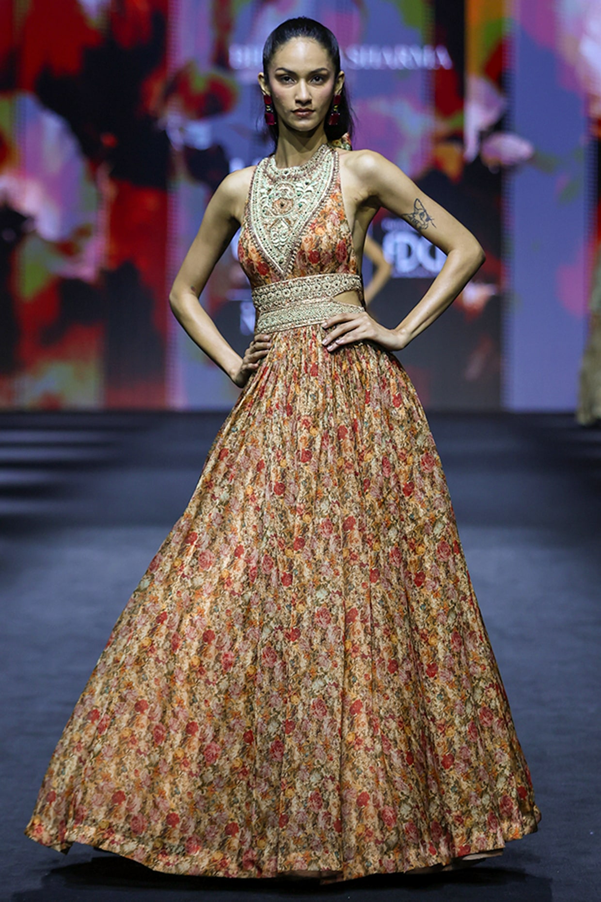Bhumika Sharma Multi-Colored Organza Floral Embroidered Anarkali