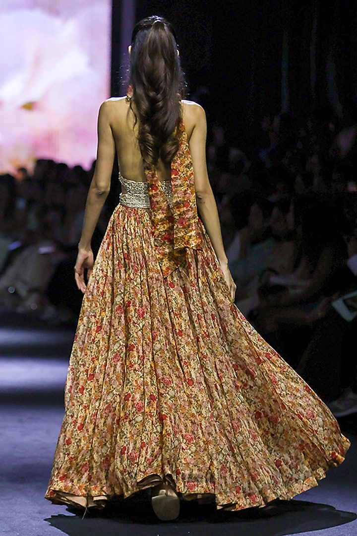 Multi-Colored Organza Floral Embroidered Bridal Anarkali by Bhumika Sharma at Pernia's Pop Up Shop