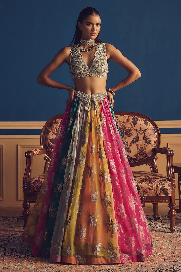Multi-Colored Organza Printed Wedding Lehenga Set by Bhumika Sharma at Pernia's Pop Up Shop