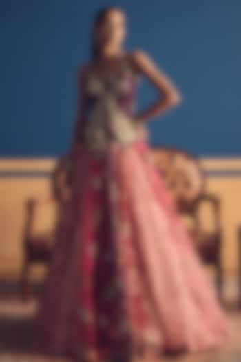 Pink Organza Printed Skirt Set by Bhumika Sharma at Pernia's Pop Up Shop