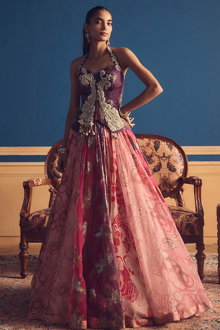 Pink Organza Printed Skirt Set by Bhumika Sharma at Pernia's Pop Up Shop