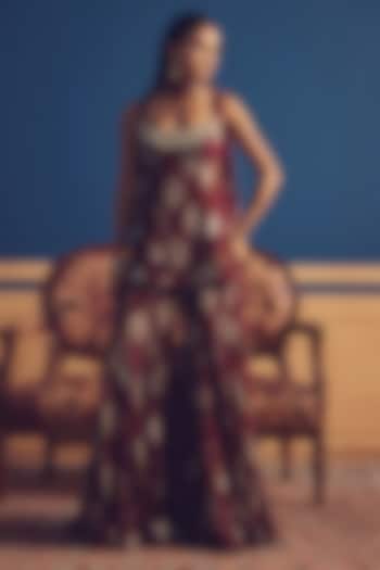 Burgundy Organza Printed Wedding Sharara Set by Bhumika Sharma at Pernia's Pop Up Shop