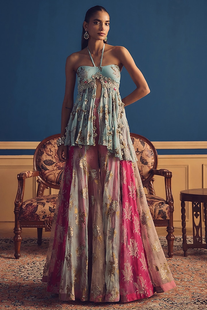 Multi-Colored Organza Printed Bridal Sharara Set by Bhumika Sharma at Pernia's Pop Up Shop