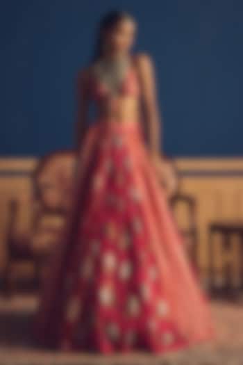 Pink Organza Printed Wedding Lehenga Set by Bhumika Sharma at Pernia's Pop Up Shop