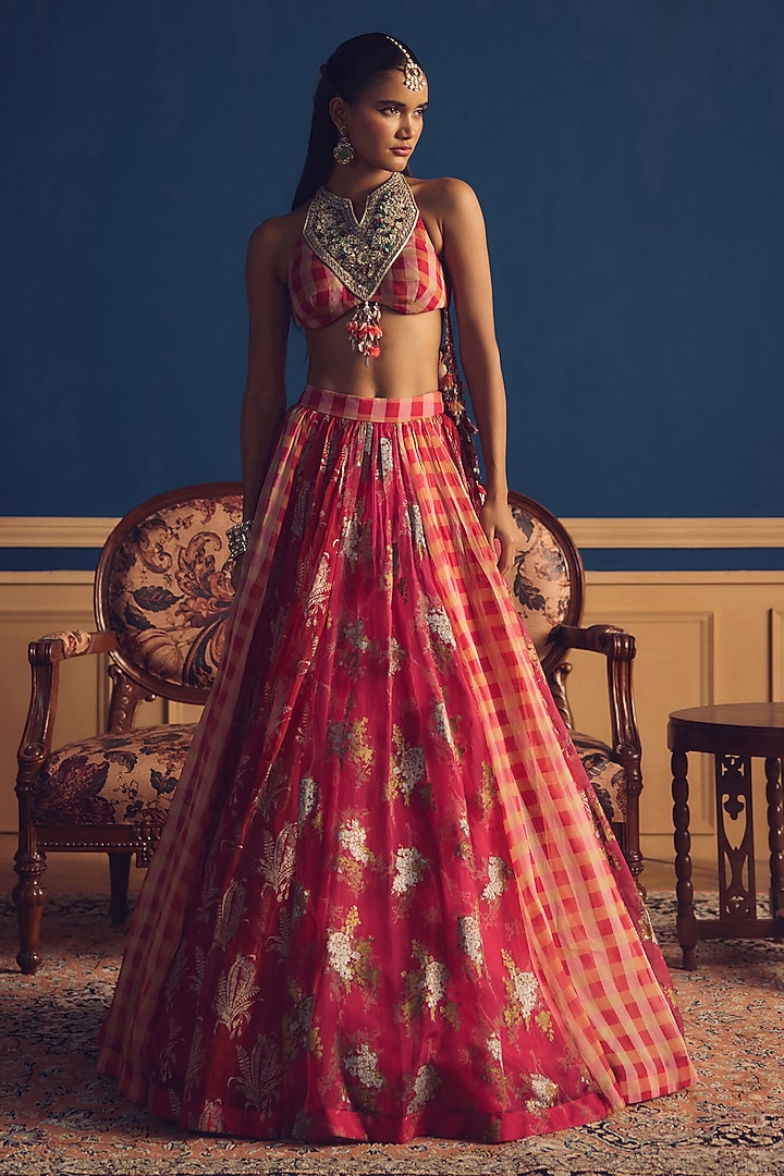 Pink Organza Printed Wedding Lehenga Set by Bhumika Sharma at Pernia's Pop Up Shop
