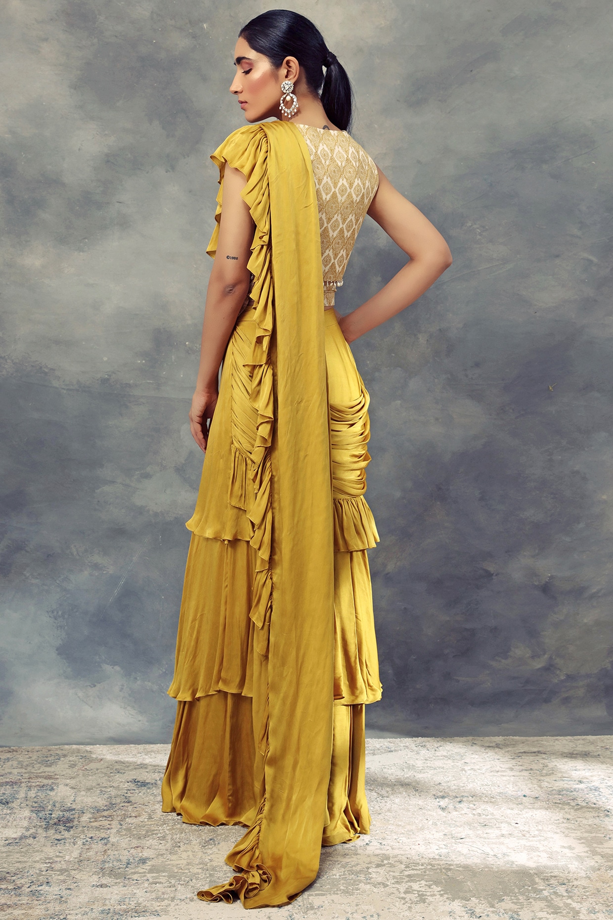 Buy Metal Belt Chiffon Padding Ready To Wear Saree Online – Joshindia