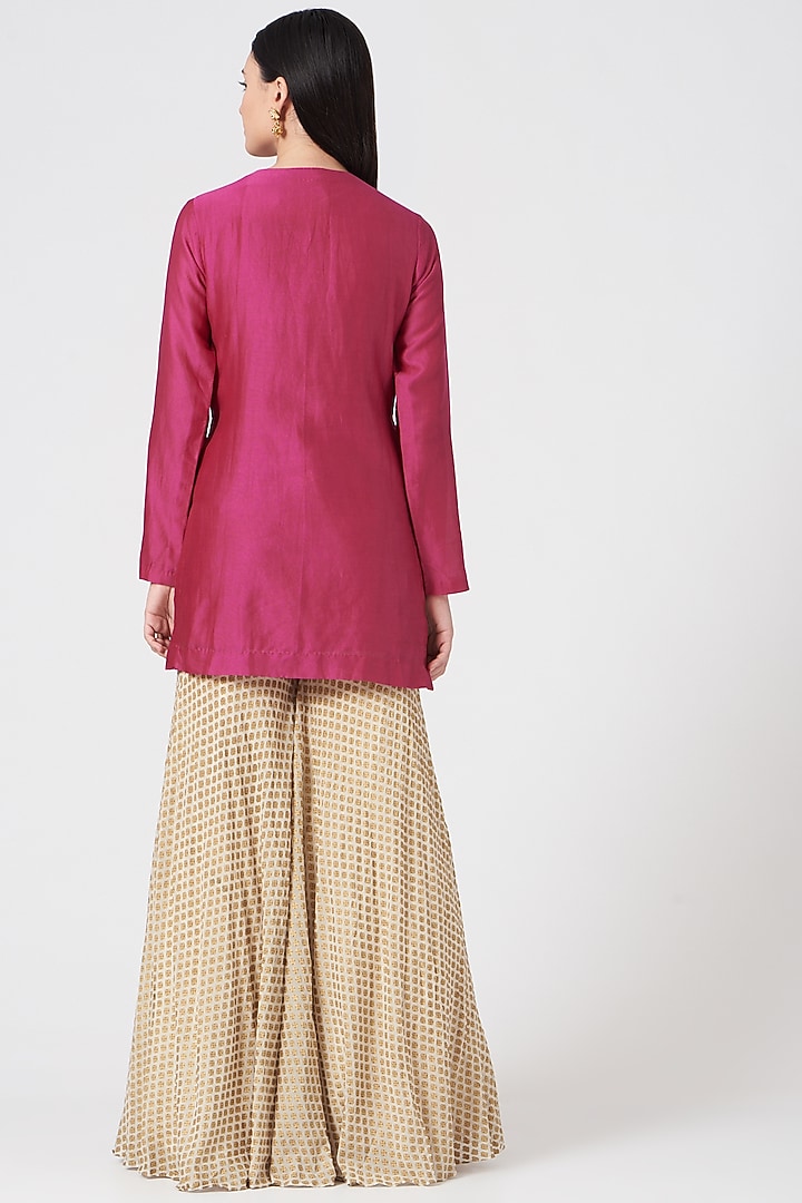 Rani Pink & Beige Printed Wedding Sharara Set by Bhumika Sharma at Pernia's Pop Up Shop