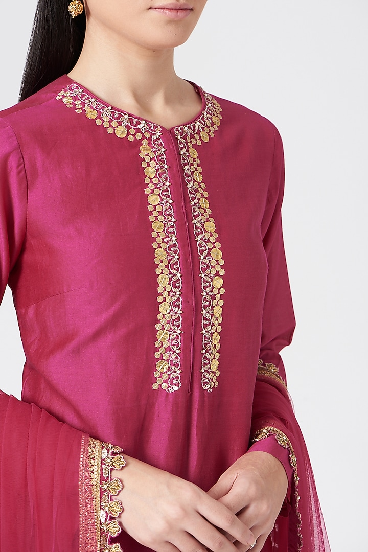 Rani Pink & Beige Printed Wedding Sharara Set by Bhumika Sharma at Pernia's Pop Up Shop