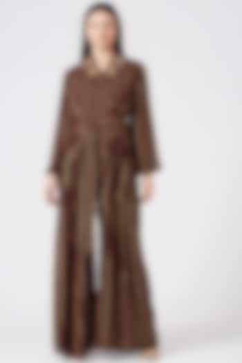 Brown Printed Jumpsuit With Belt by Bhumika Sharma