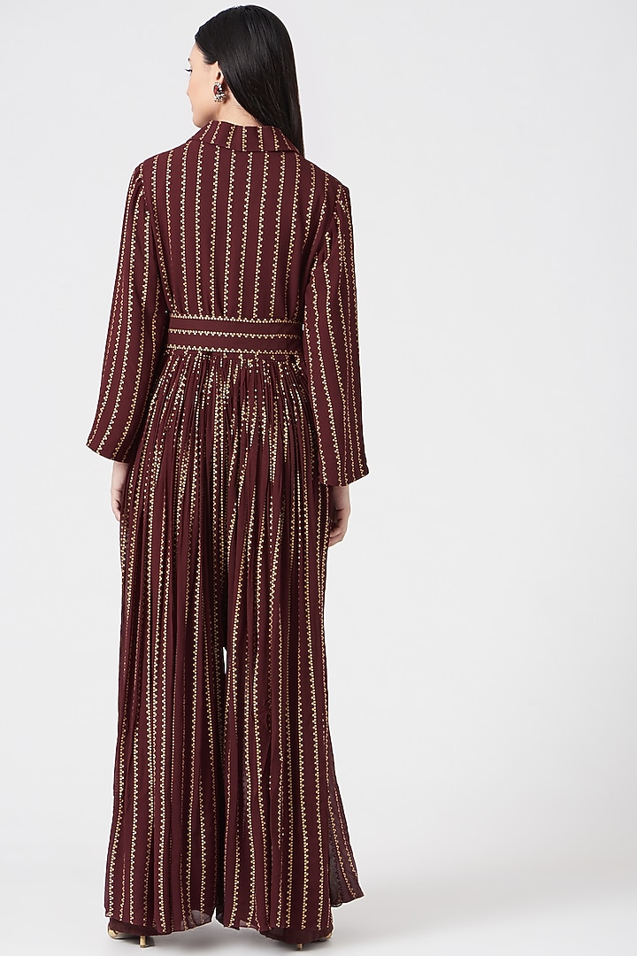 Brown Printed Jumpsuit With Belt by Bhumika Sharma at Pernia's Pop Up Shop