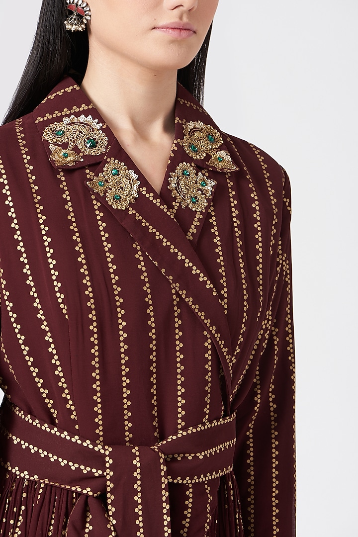Brown Printed Jumpsuit With Belt by Bhumika Sharma at Pernia's Pop Up Shop