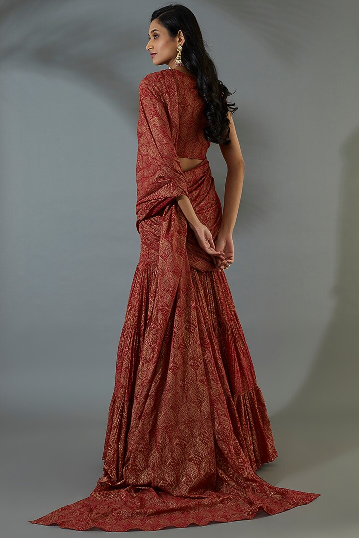 Red Georgette Banarasi Printed Wedding Lehenga Saree Set by Bhumika Sharma at Pernia's Pop Up Shop