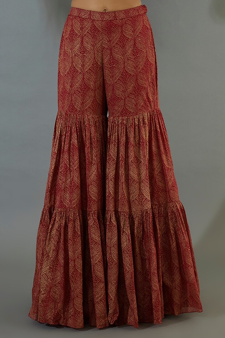 Red Georgette Wedding Sharara Set by Bhumika Sharma at Pernia's Pop Up Shop