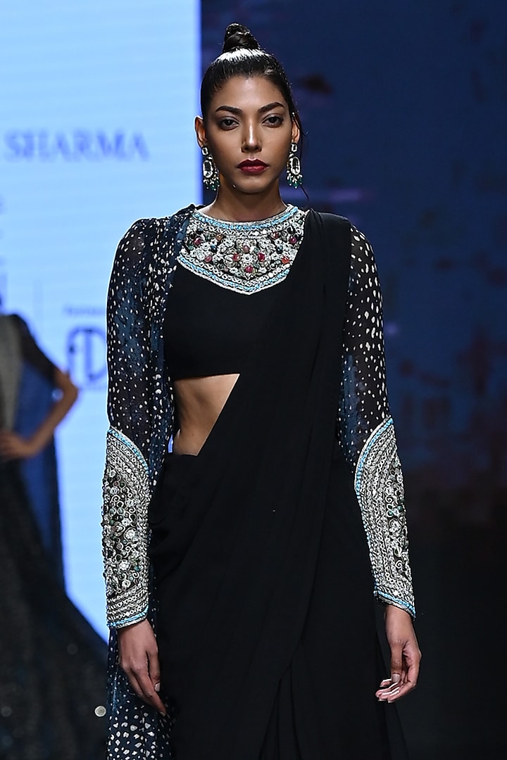 Black Georgette & Net Wedding Saree Set by Bhumika Sharma at Pernia's Pop Up Shop