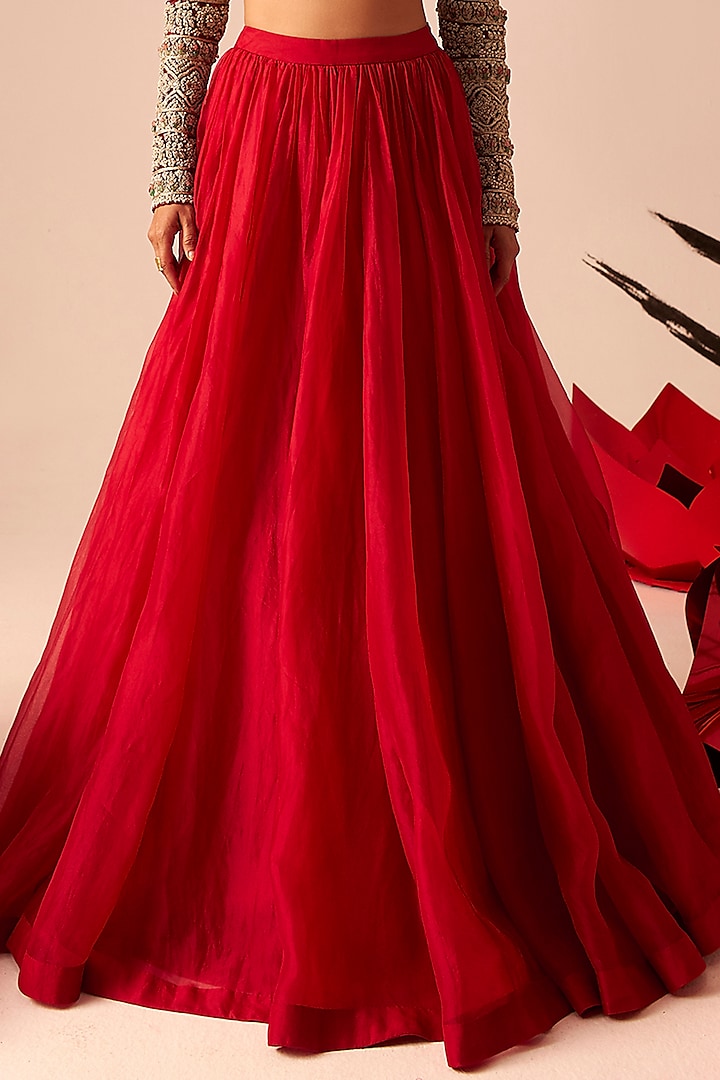 Red Organza & Net Bridal Lehenga Set by Bhumika Sharma at Pernia's Pop Up Shop