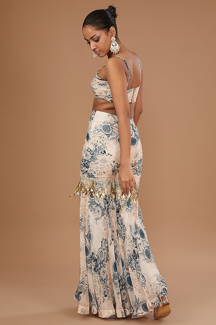 Mint & Blue Organza Embroidered Cape Set by Bhumika Sharma at Pernia's Pop Up Shop