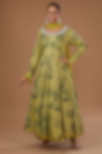 Yellow Georgette Printed & Embroidered Anarkali Set by Bhumika Sharma at Pernia's Pop Up Shop