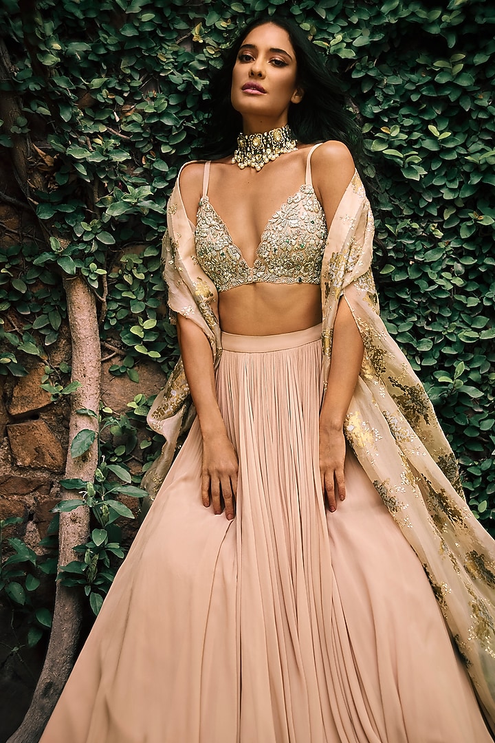 Dusty Pink Organza & Georgette Printed Cape Set by Bhumika Sharma at Pernia's Pop Up Shop